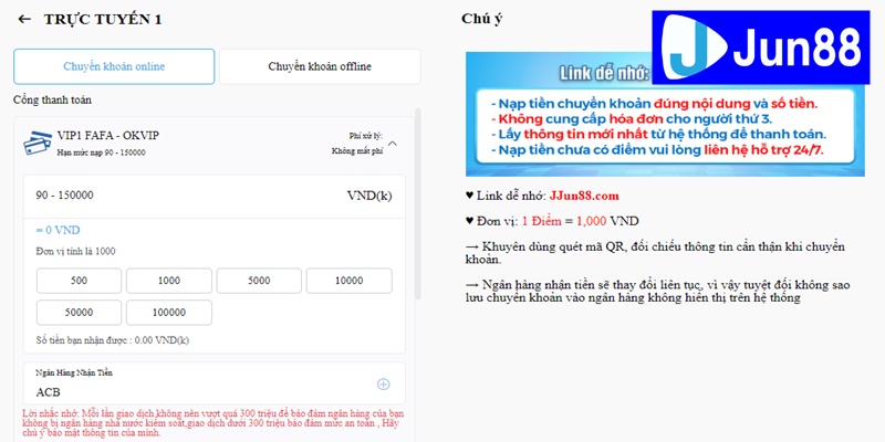 Nạp tiền Jun88 thông qua kênh giao dịch các ngân hàng địa phương uy tín